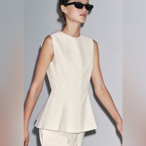 NWT Zara Sleeveless Cream Peplum Pleated Top Size XL